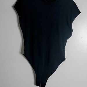 Zara Black Ribbed Sleeveless Mock Neck Bodysuit - Size L